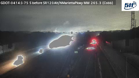 I-75 S before SR120Alt/NMariettaPkwy MM 264.9 live camera view