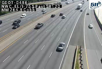 I-75 S past SR120Alt/NMariettaPkwy MM 264.8 live camera view