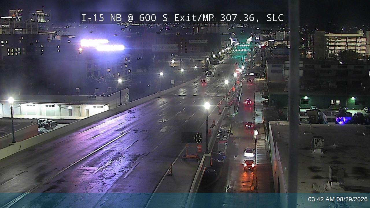 I-15 NB @ 600 S Exit / MP 307.36, SLC live camera view