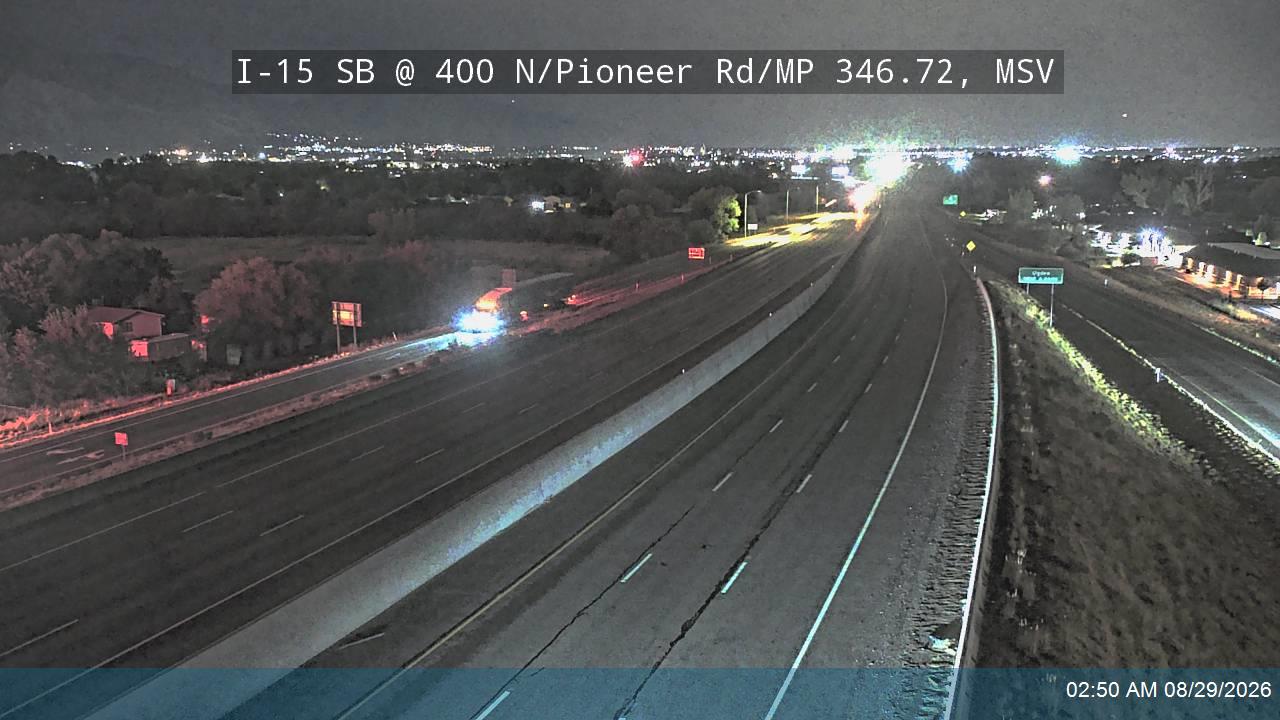 I-15 SB @ 400 N / Pioneer Rd / MP 346.72, MSV live camera view