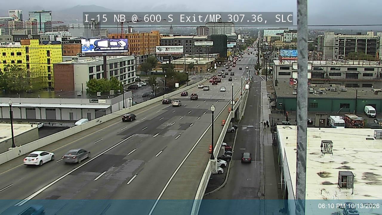 I-15 NB @ 600 S Exit / MP 307.36, SLC live camera view