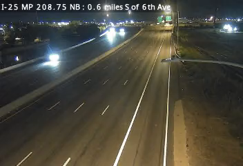 I-25 MP 208.75 NB, 0.6 miles S of 6th Ave live camera view