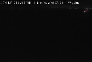 I-76 MP 58.65 WB, 1.5 miles W of CR 36 in Wiggins live camera view