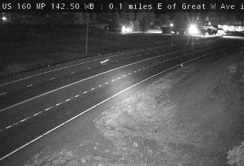 US 160 MP 142.50 WB, 0.1 miles E of Great W Ave in Pagosa Springs (East) live camera view