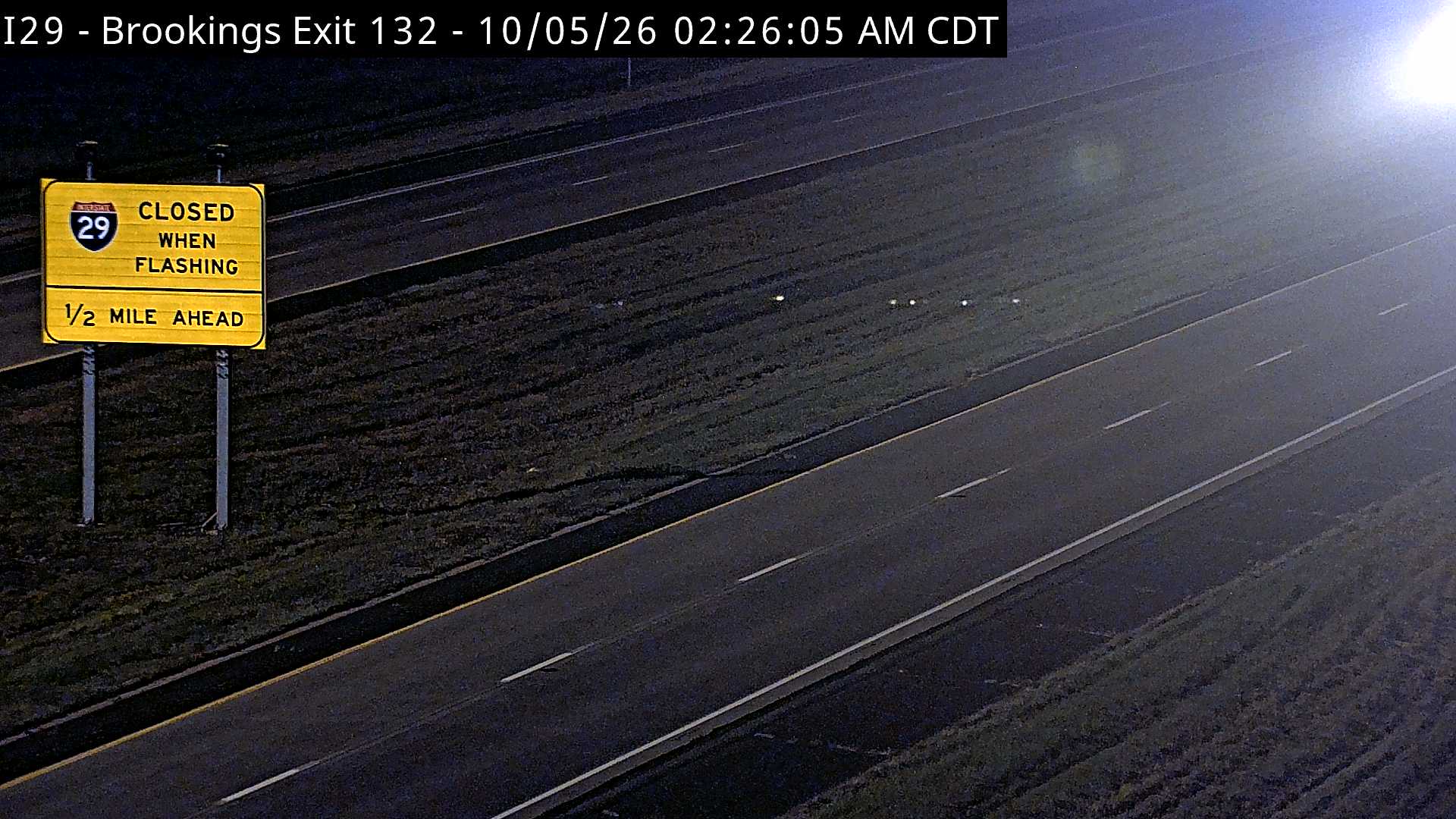 Brookings-3 miles south of town along I-29 @ MP 132 (road surface) live camera view