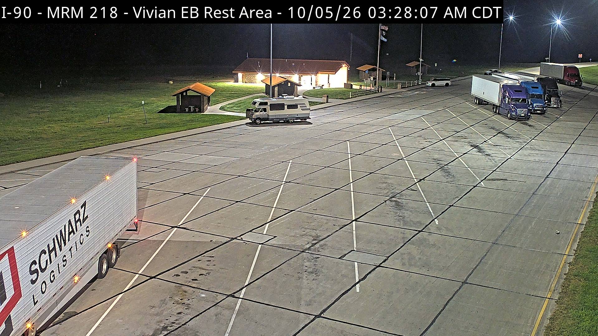 Vivian rest area - east of town along I-90 @ MP 218 parking lot live camera view