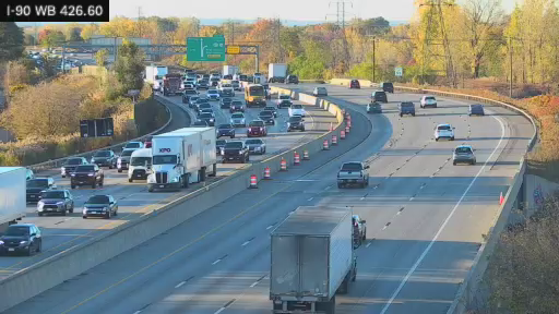 I-90 MP 426.60 WB at Interchange 53 (I-190 Junction) 4th Lane Section live camera view